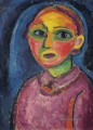 Halblanges Porträt einer Frau in rötlicher Robe Alexej von Jawlensky Expressionismus